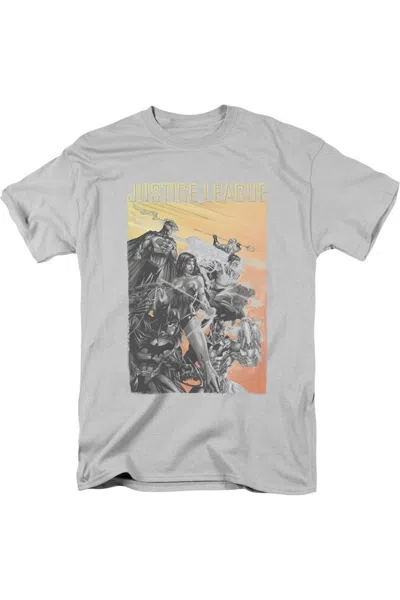 Gildan Justice League Of America Red Dawn Short Sleeve Adult Tee / T-shirt In Silver