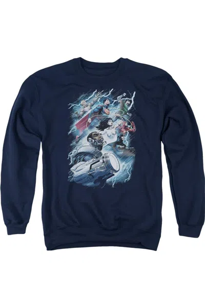 Gildan Justice League Of America Ride The Lightening Adult Crewneck Sweatshirt In Blue