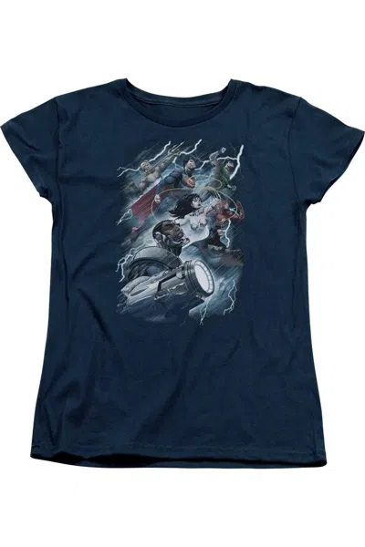 Gildan Justice League Of America Ride The Lightening Short Sleeve Womens Tee / T-shirt In Blue