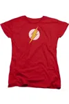 Gildan Justice League Of America Destroyed Flash Logo Short Sleeve Womens Tee / T-shirt In Red