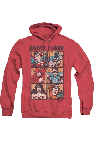 Gildan Justice League Of America Rough Panels Adult Heather Hoodie / Hooded Sweatshirt In Red