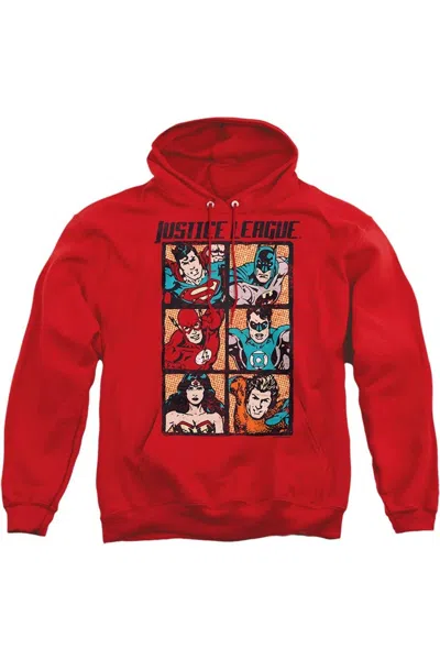 Gildan Justice League Of America Rough Panels Adult Pull Over Hoodie / Hooded Sweatshirt In Red