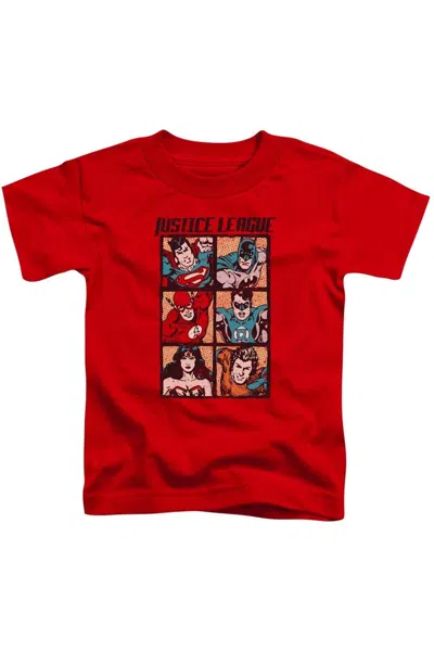 Gildan Kids' Justice League Of America Rough Panels Short Sleeve Juvenile Tee / T-shirt In Red