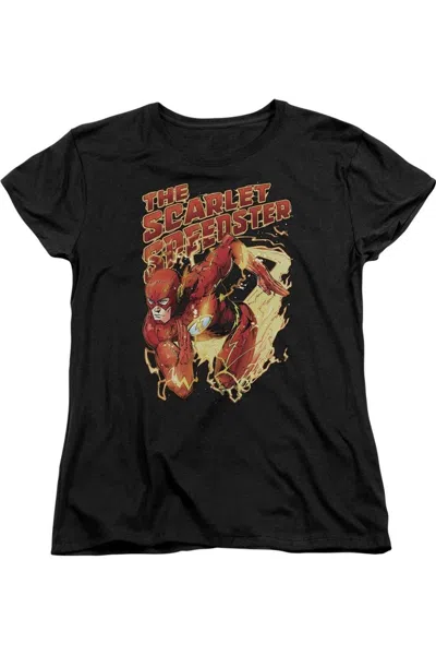Gildan Justice League Of America Scarlet Speedster Short Sleeve Womens Tee / T-shirt In Black