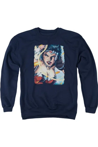 Gildan Justice League Of America Scowl Adult Crewneck Sweatshirt In Blue