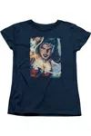 Gildan Justice League Of America Scowl Short Sleeve Womens Tee / T-shirt In Blue
