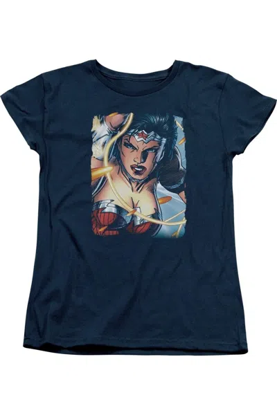 Gildan Justice League Of America Scowl Short Sleeve Womens Tee / T-shirt In Blue