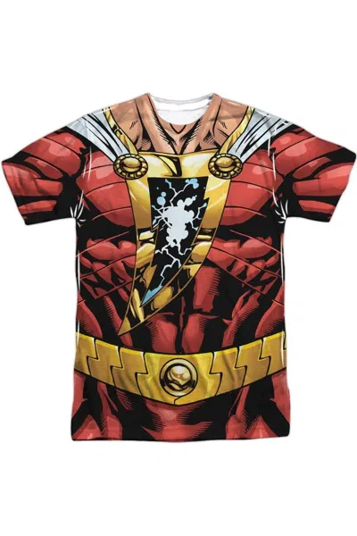 Gildan Justice League Of America Shazam Uniform Short Sleeve Adult Poly Crew Tee / T-shirt In White