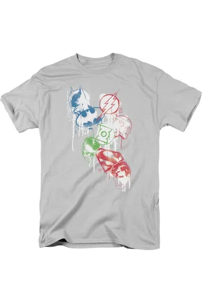 Gildan Justice League Of America Splatter Icons Short Sleeve Adult Tee / T-shirt In Silver