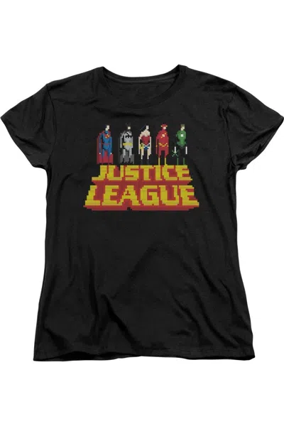 Gildan Justice League Of America Standing Above Short Sleeve Womens Tee / T-shirt In Black