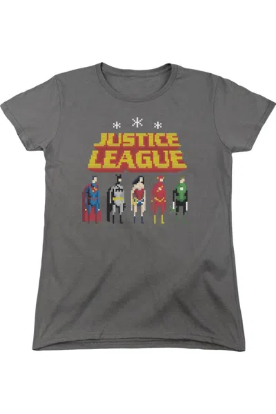 Gildan Justice League Of America Standing Below Short Sleeve Womens Tee / T-shirt In Gray