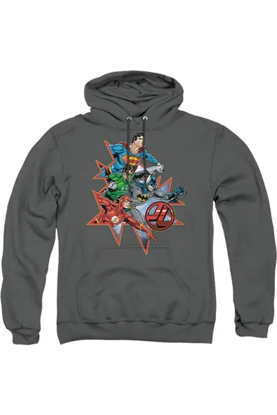Gildan Justice League Of America Starburst Adult Pull Over Hoodie / Hooded Sweatshirt In Pink
