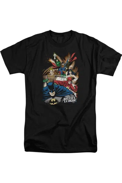 Gildan Justice League Of America Starburst Short Sleeve Adult Tall Tee / T-shirt In Black