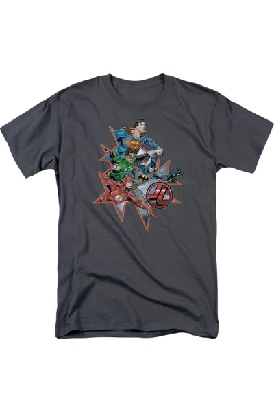 Gildan Justice League Of America Starburst Short Sleeve Adult Tee / T-shirt In Black