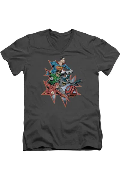 Gildan Justice League Of America Starburst Short Sleeve Adult V Neck Tee / T-shirt In Pink