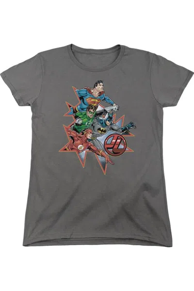 Gildan Justice League Of America Starburst Short Sleeve Womens Tee / T-shirt In Gray