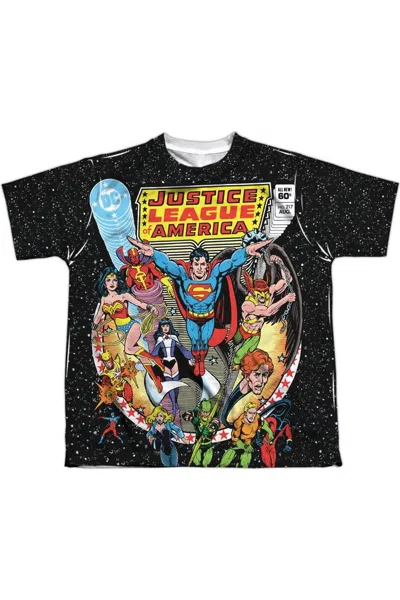 Gildan Kids' Justice League Of America Stars Short Sleeve Youth Poly Crew Tee / T-shirt In Black