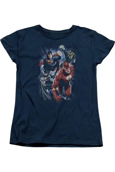 Gildan Justice League Of America Storm Chasers Short Sleeve Womens Tee / T-shirt In Blue