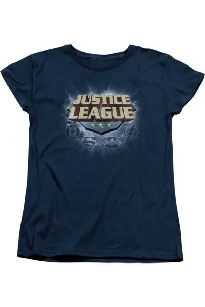Gildan Justice League Of America Storm Logo Short Sleeve Womens Tee / T-shirt In Blue