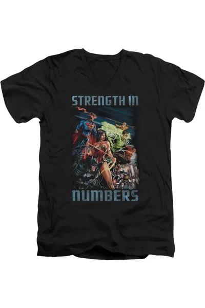 Gildan Justice League Of America Strength In Number Short Sleeve Adult V Neck Premium Cotton Tee / T-shirt In Black