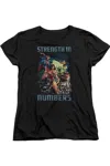 Gildan Justice League Of America Strength In Number Short Sleeve Womens Tee / T-shirt In Black