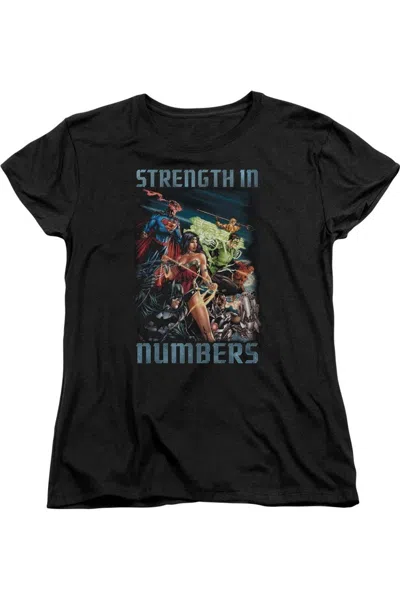 Gildan Justice League Of America Strength In Number Short Sleeve Womens Tee / T-shirt In Black