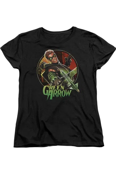 Gildan Justice League Of America Sunset Archer Short Sleeve Womens Tee / T-shirt In Black