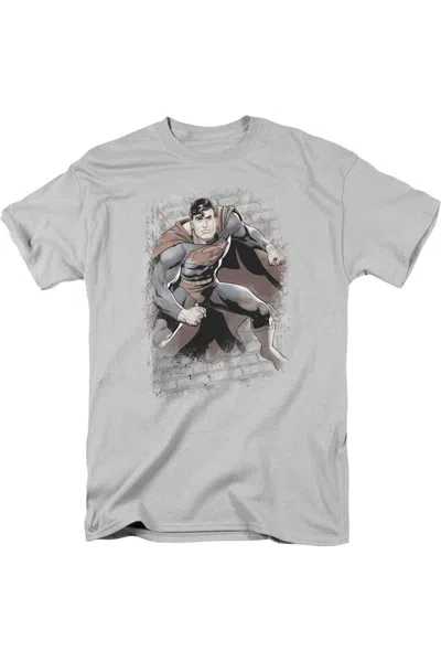 Gildan Justice League Of America Superman Bricks Short Sleeve Adult Tee / T-shirt In Silver