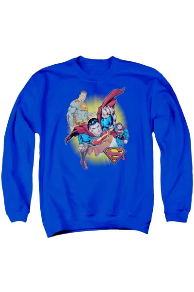Gildan Justice League Of America Superman Collage Adult Crewneck Sweatshirt In Blue