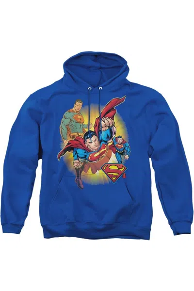 Gildan Justice League Of America Superman Collage Adult Pull Over Hoodie / Hooded Sweatshirt In Blue
