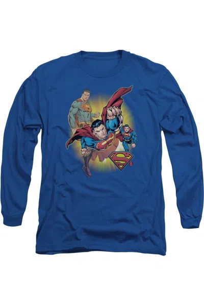 Gildan Justice League Of America Superman Collage Long Sleeve Adult Tee / T-shirt In Blue
