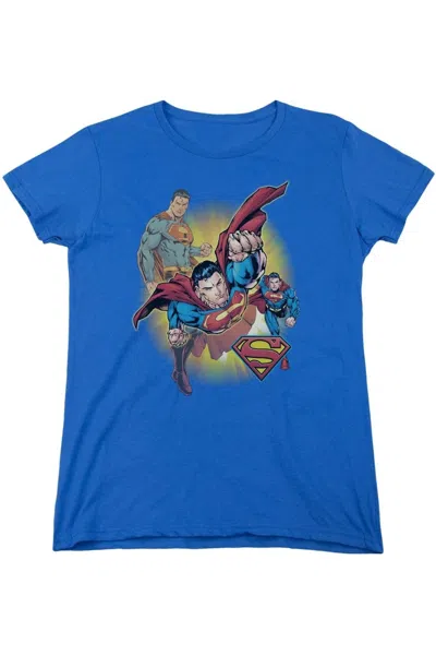 Gildan Justice League Of America Superman Collage Short Sleeve Womens Tee / T-shirt In Blue