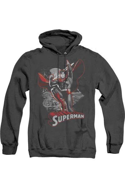 Gildan Justice League Of America Superman Red & Gray Adult Heather Hoodie / Hooded Sweatshirt In Black