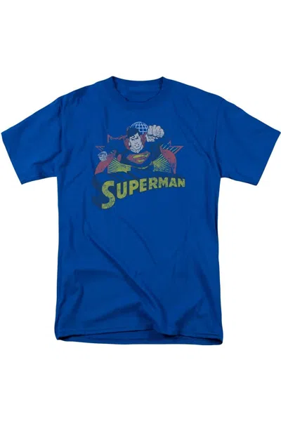 Gildan Justice League Of America Superman Rough Distress Short Sleeve Adult Tee / T-shirt In Blue
