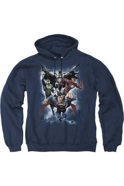 Gildan Justice League Of America The Coming Storm Adult Pull Over Hoodie / Hooded Sweatshirt In Blue