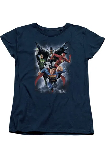 Gildan Justice League Of America The Coming Storm Short Sleeve Womens Tee / T-shirt In Blue
