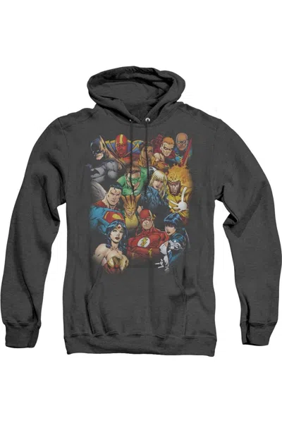 Gildan Justice League Of America The Leagues All Here Adult Heather Hoodie / Hooded Sweatshirt In Black