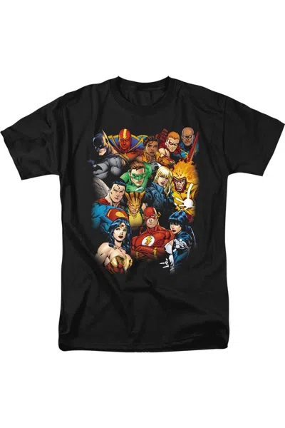 Gildan Justice League Of America The Leagues All Here Short Sleeve Adult Tee / T-shirt In Black