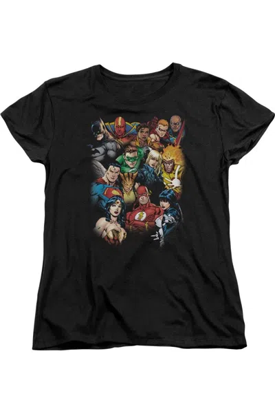 Gildan Justice League Of America The Leagues All Here Short Sleeve Womens Tee / T-shirt In Black