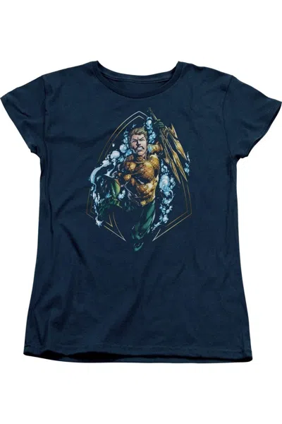 Gildan Justice League Of America Thrashing Short Sleeve Womens Tee / T-shirt In Blue