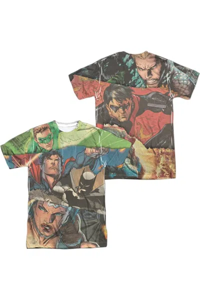 Gildan Justice League Of America Torn (front/back Print) Short Sleeve Adult Poly Crew Tee / T-shirt In White