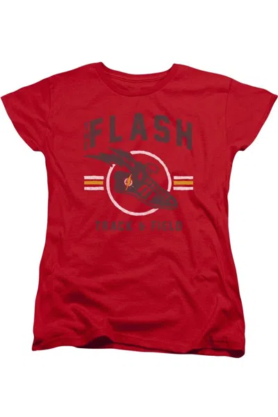 Gildan Justice League Of America Track And Field Short Sleeve Womens Tee / T-shirt In Red