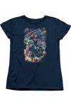 Gildan Justice League Of America Under Attack Short Sleeve Womens Tee / T-shirt In Blue