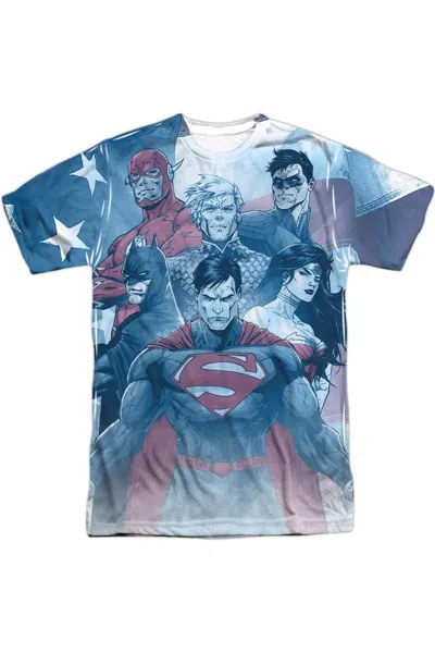 Gildan Justice League Of America United Short Sleeve Adult Poly Crew Tee / T-shirt In White