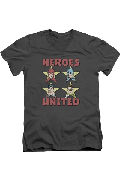 Gildan Justice League Of America United Stars Short Sleeve Adult V Neck Premium Cotton Tee / T-shirt In Gray