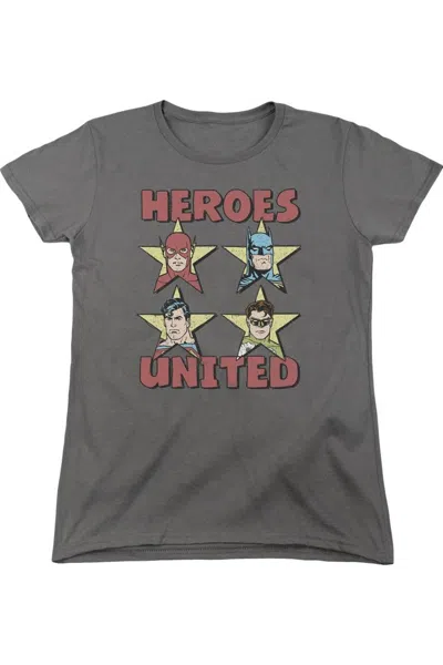 Gildan Justice League Of America United Stars Short Sleeve Womens Tee / T-shirt In Gray