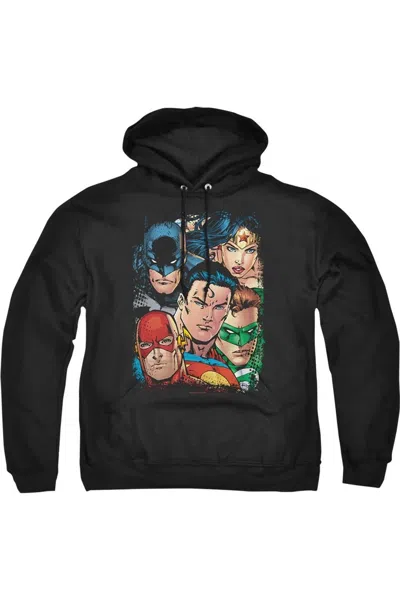 Gildan Justice League Of America Up Close And Personal Adult Pull Over Hoodie / Hooded Sweatshirt In Black