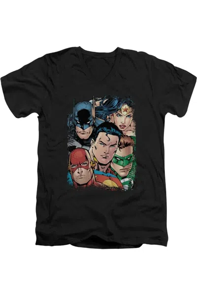 Gildan Justice League Of America Up Close And Personal Short Sleeve Adult V Neck Tee / T-shirt In Black