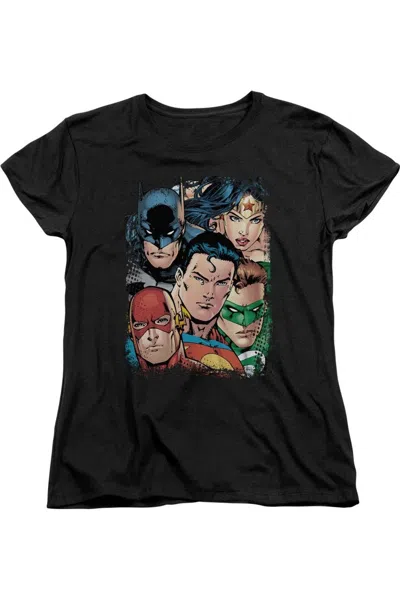 Gildan Justice League Of America Up Close And Personal Short Sleeve Womens Tee / T-shirt In Black