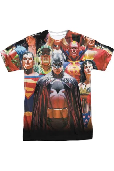 Gildan Justice League Of America Wall Of Heroes Short Sleeve Adult Poly Crew Tee / T-shirt In White